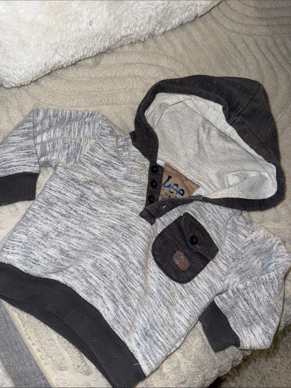 12m VTG Lee Infant Heather Gray Hooded Pullover with Dark Trim